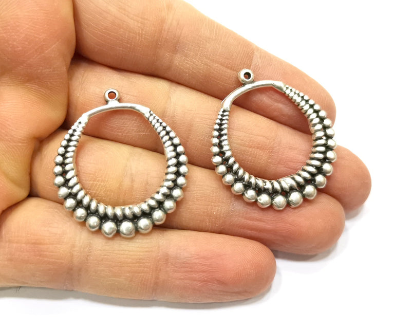 2 Silver Charms Antique Silver Plated Charms (35x31mm)  G17587