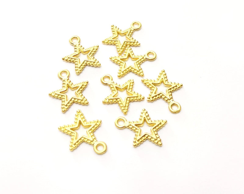 10 Star Charms Gold Plated Charms  (17x15mm)  G17590