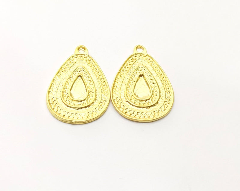 2 Teardrop Charms Gold Plated Charms  (33x22mm)  G17592