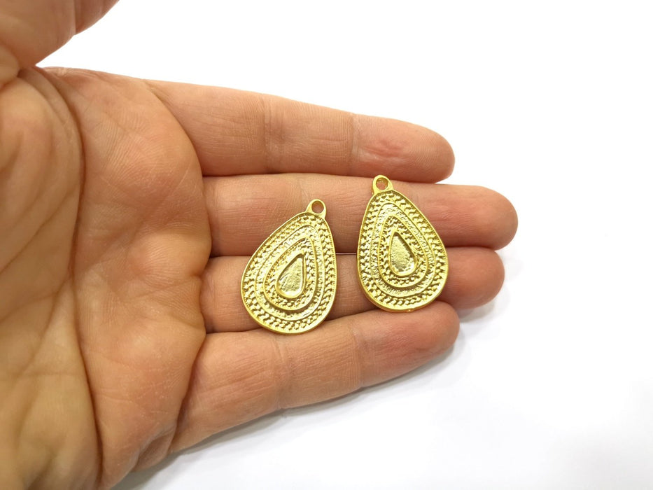 2 Teardrop Charms Gold Plated Charms  (33x22mm)  G17592