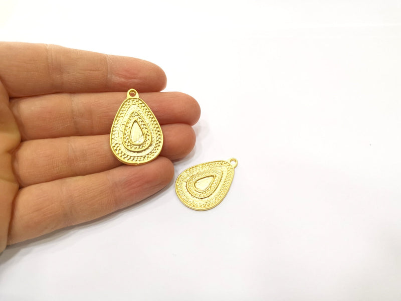 2 Teardrop Charms Gold Plated Charms  (33x22mm)  G17592
