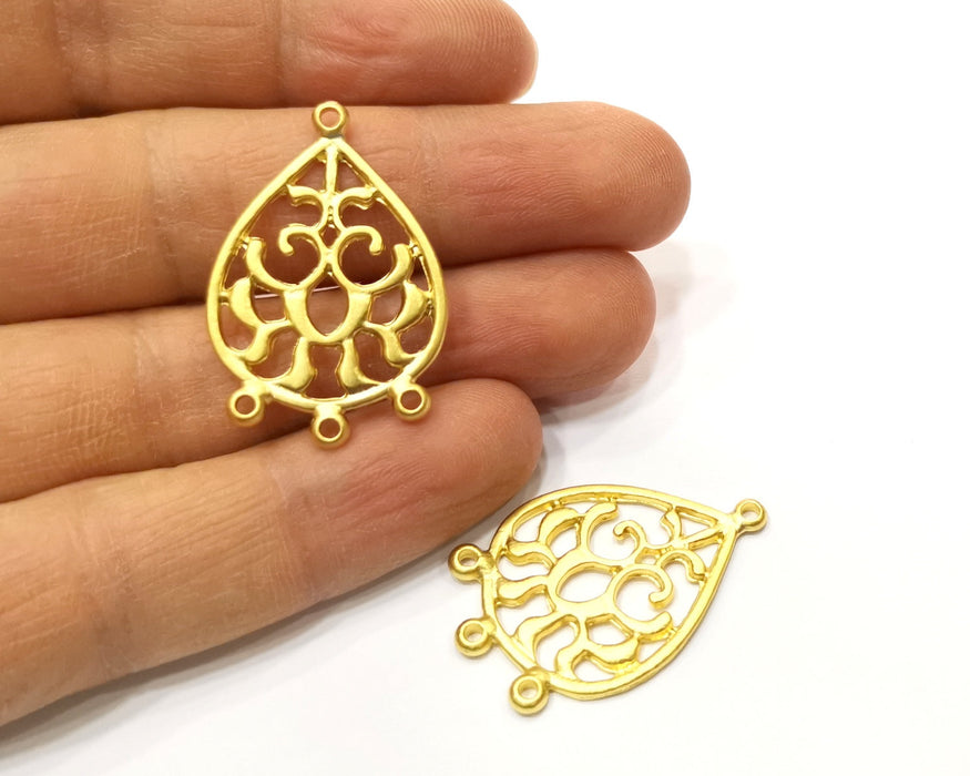 2 Teardrop Charms Connector Gold Plated Charms  (35x24mm)  G17596