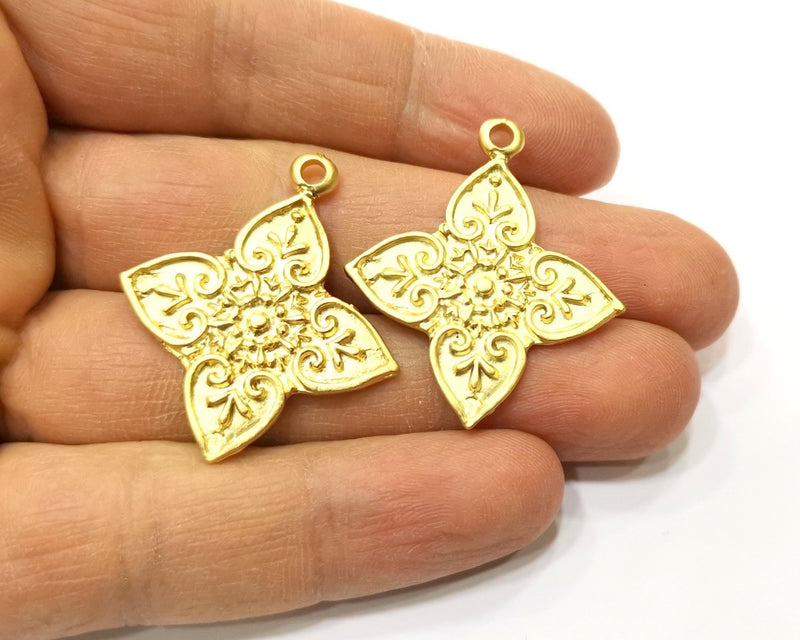2 Gold Charms Gold Plated Charms  (37x32mm)  G17606