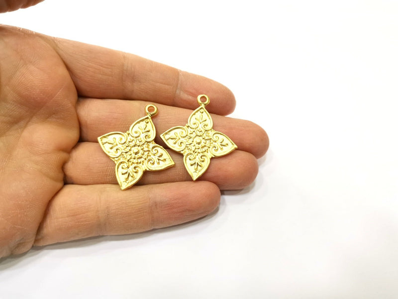 2 Gold Charms Gold Plated Charms  (37x32mm)  G17606