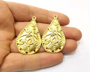 2 Teardrop Charms Gold Plated Charms  (46x28mm)  G17609