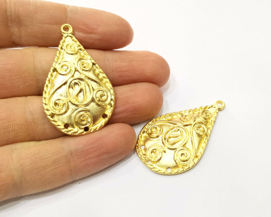 2 Teardrop Charms Gold Plated Charms  (46x28mm)  G17609