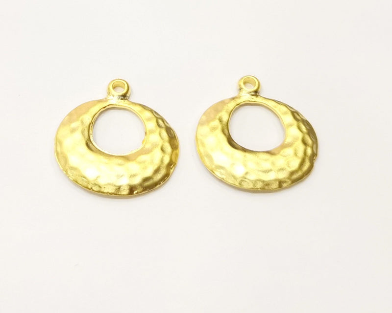 4 Hammered Gold Charms Gold Plated Charms  (19mm)  G17203