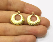 4 Hammered Gold Charms Gold Plated Charms  (19mm)  G17203