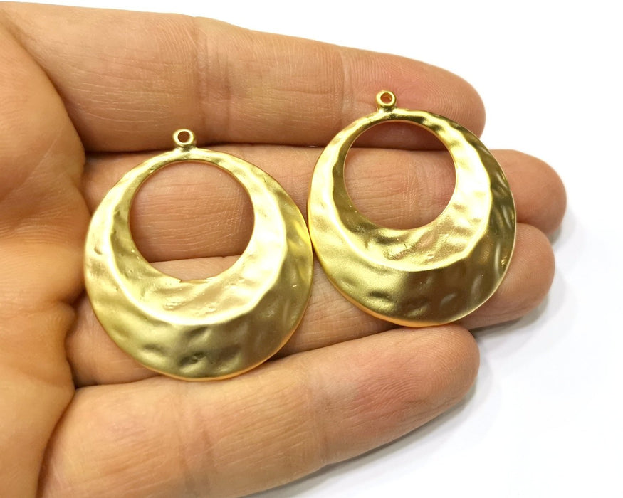 2 Hammered Gold Charms Gold Plated Charms  (39x34mm)  G17210