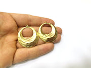 2 Hammered Gold Charms Gold Plated Charms  (39x34mm)  G17210