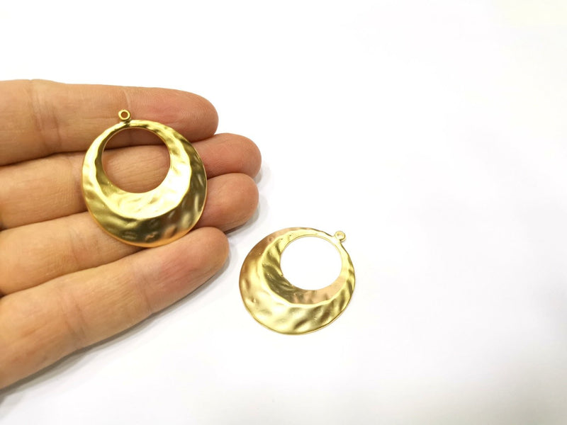 2 Hammered Gold Charms Gold Plated Charms  (39x34mm)  G17210