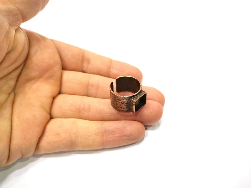 Copper Ring Settings inlay Ring Blank Mosaic Ring Bezel Base Cabochon Mountings (10x10 mm blank) Antique Copper Plated Brass  G17220