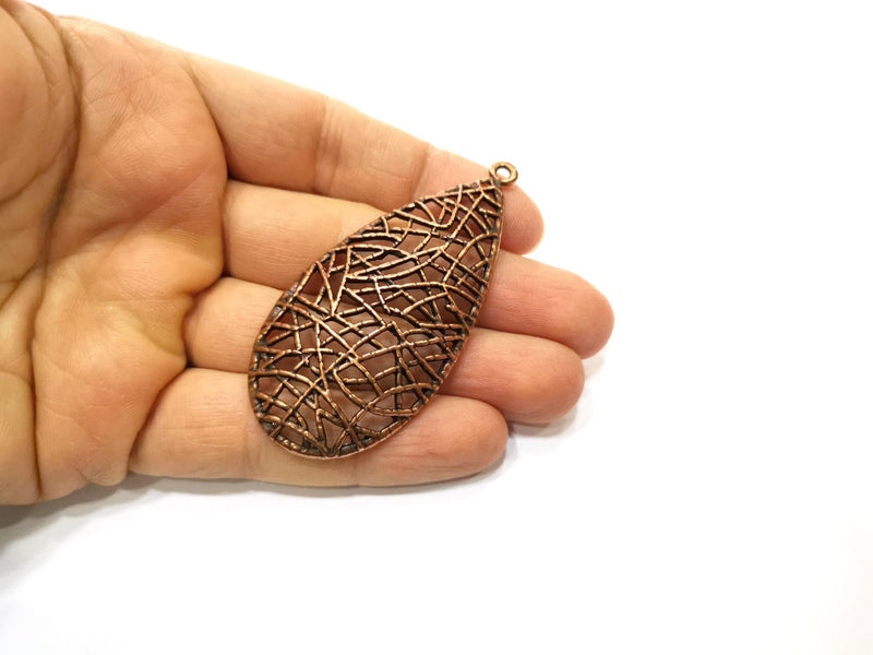 2 Teardrop Charm Antique Copper Plated Charm (71x34mm) G17620