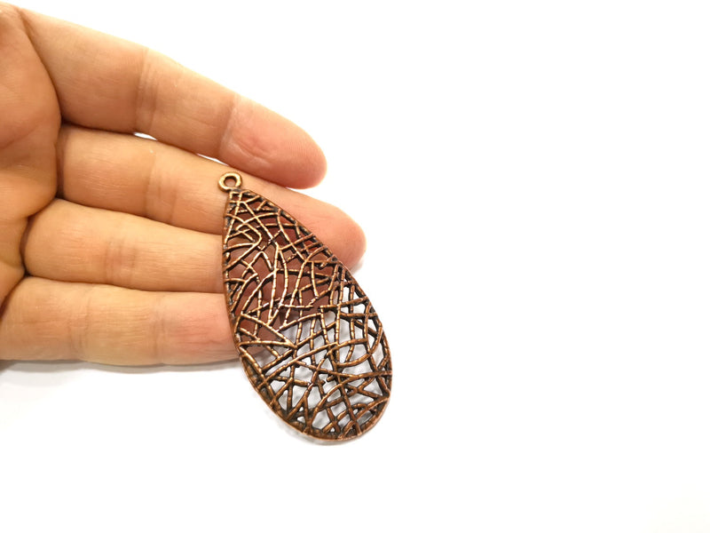 2 Teardrop Charm Antique Copper Plated Charm (71x34mm) G17620