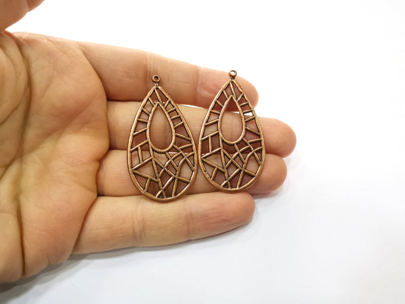 2 Teardrop Charm Antique Copper Plated Charm (52x27mm) G17621
