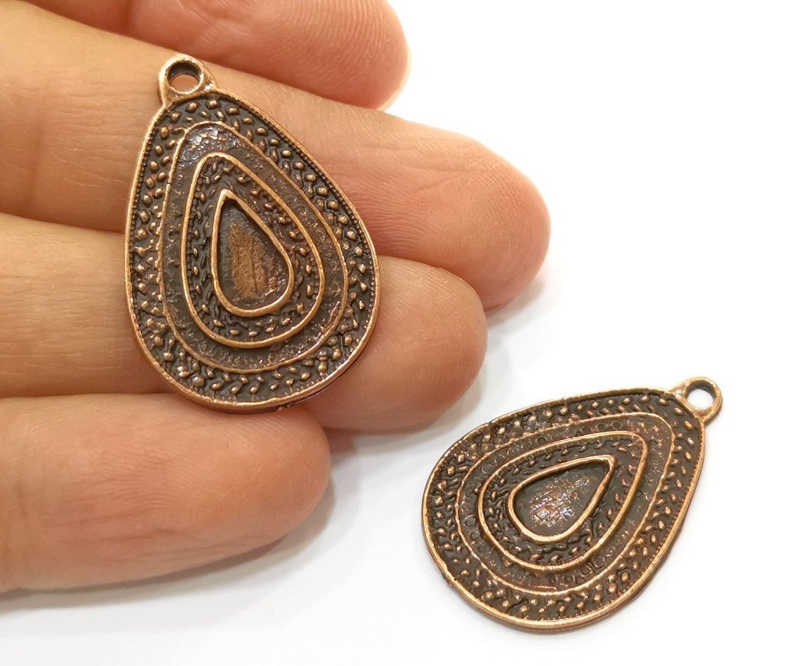 4 Teardrop Charm Antique Copper Plated Charm (33x22mm) G17622