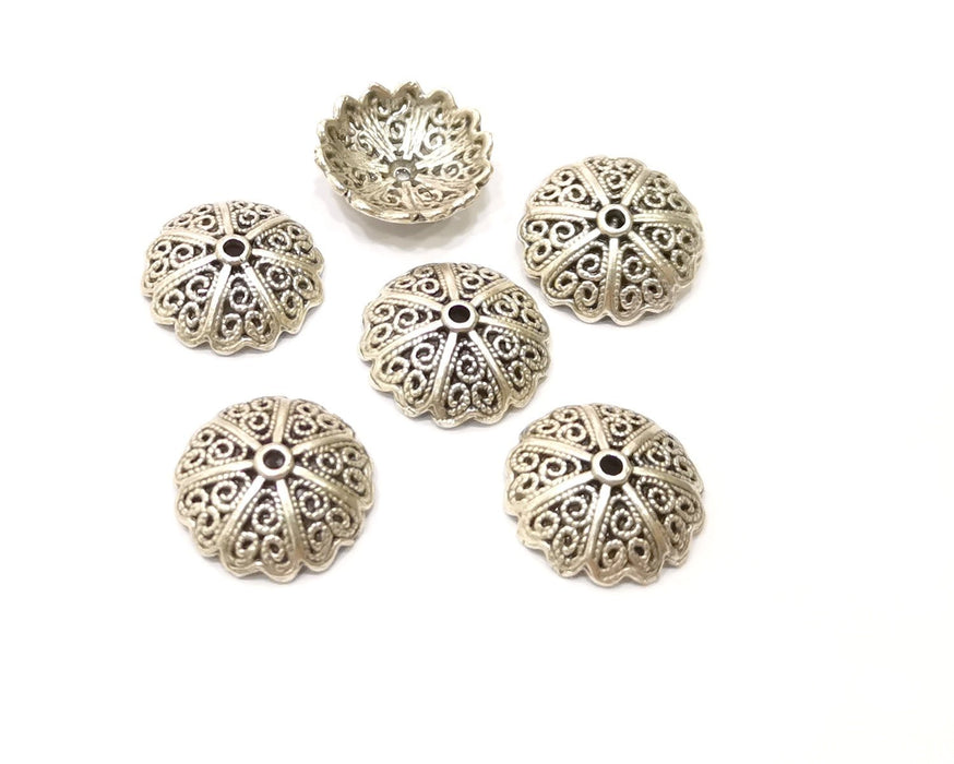 10 Bead Caps Antique Silver Plated Metal Large Caps , Findings  (16 mm)  G17227