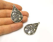2 Silver Charms Antique Silver Plated Charms (46x28mm)  G17237