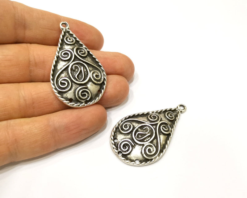 2 Silver Charms Antique Silver Plated Charms (46x28mm)  G17237