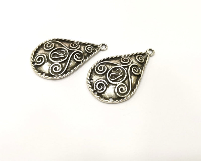 2 Silver Charms Antique Silver Plated Charms (46x28mm)  G17237