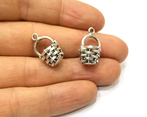 2 Basket Charms Antique Silver Plated Brass (21x13mm) G17241