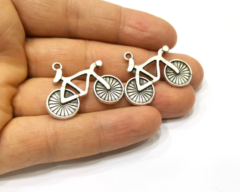 4 Bike Charms Antique Silver Plated Charms (33x25mm)  G17242