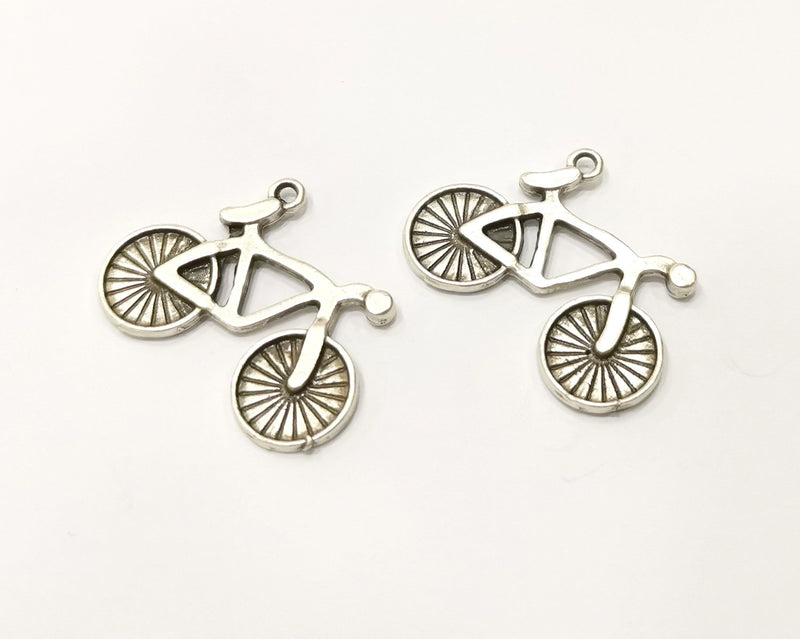 4 Bike Charms Antique Silver Plated Charms (33x25mm)  G17242