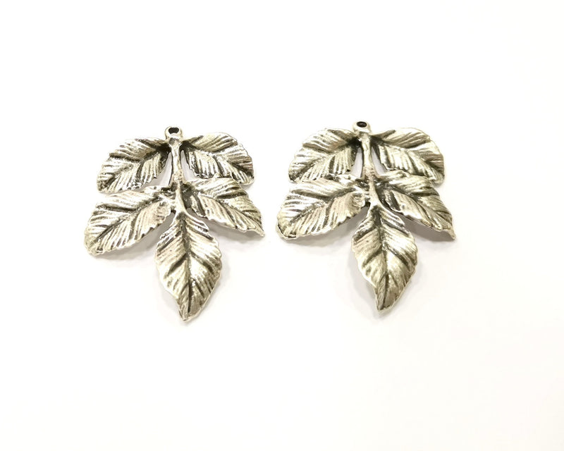 2 Leaf Charms Antique Silver Plated Charms (40x31mm)  G17550
