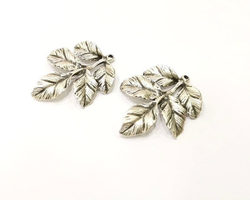 2 Leaf Charms Antique Silver Plated Charms (40x31mm)  G17550