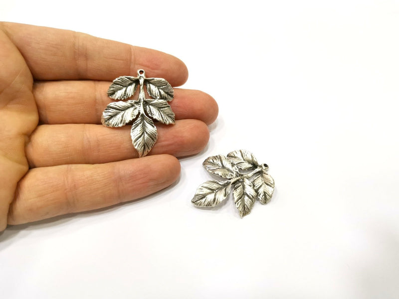 2 Leaf Charms Antique Silver Plated Charms (40x31mm)  G17550