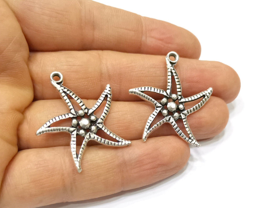 4 Star Charms Antique Silver Plated Charms (34x32mm)  G17253