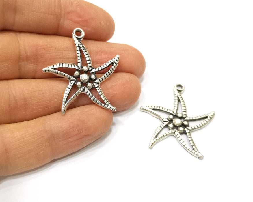 4 Star Charms Antique Silver Plated Charms (34x32mm)  G17253