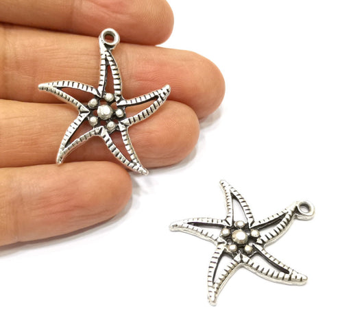 4 Star Charms Antique Silver Plated Charms (34x32mm)  G17253