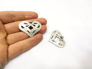 2 Heart Charms Antique Silver Plated Charms (40x32mm)  G17257