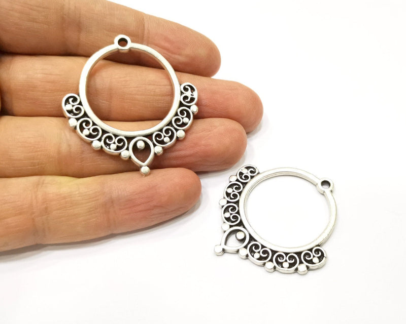 2 Silver Charms Antique Silver Plated Charms (42x39mm)  G17264