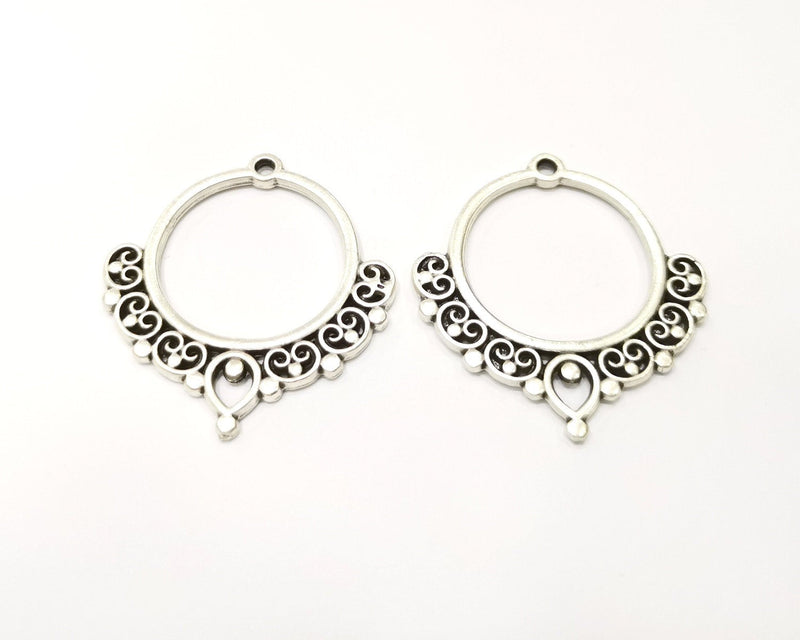 2 Silver Charms Antique Silver Plated Charms (42x39mm)  G17264