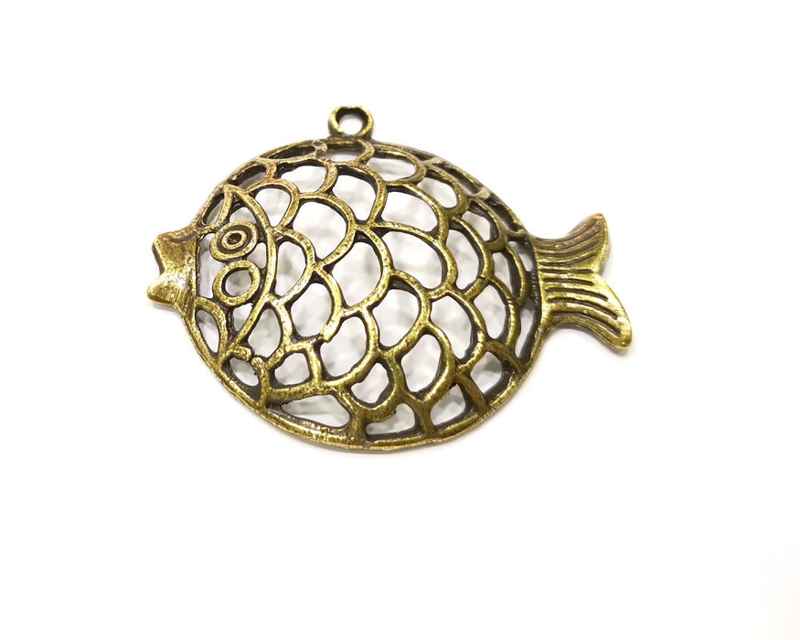 Fish Pendant Antique Bronze Plated Metal (56x47mm) G17267