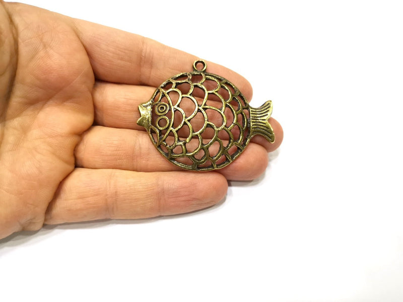 Fish Pendant Antique Bronze Plated Metal (56x47mm) G17267