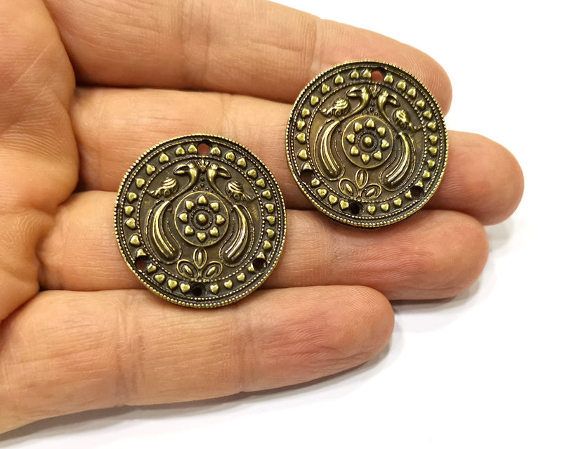 2 Antique Bronze Charm Connector Antique Bronze Plated Metal  (29mm) G16269