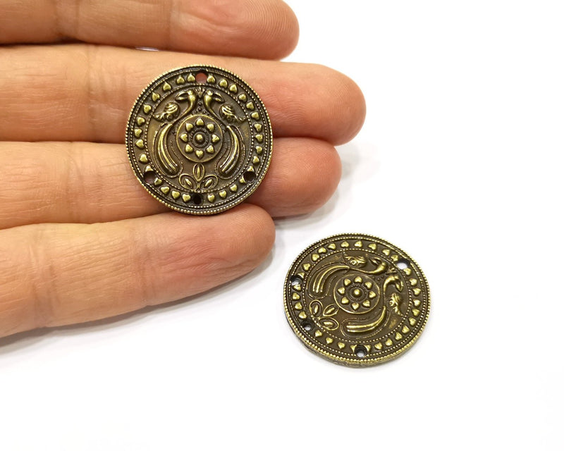 2 Antique Bronze Charm Connector Antique Bronze Plated Metal  (29mm) G16269
