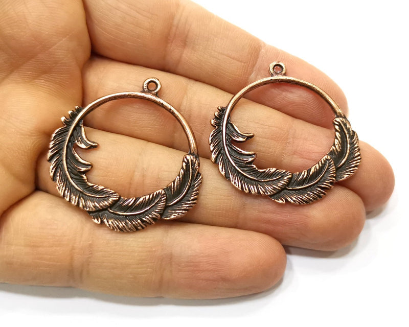 2 Leaf Charm Antique Copper Charm (37mm) G17631