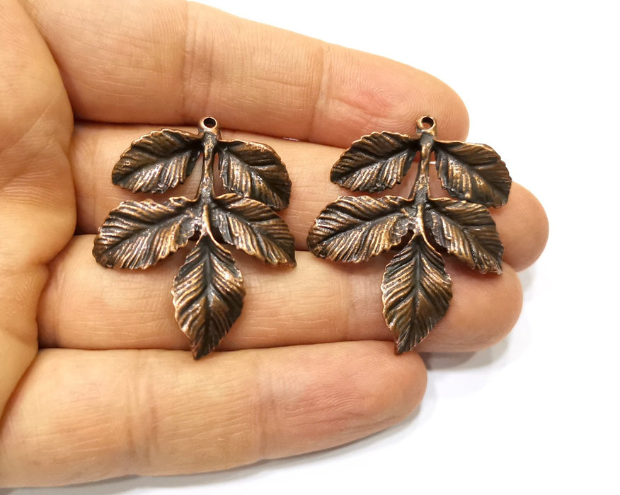 2 Leaf Charm Antique Copper Charm (39x34mm) G17306