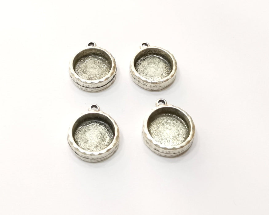 4 Silver Base Blank inlay Pendant Blank Base Resin Blank Mosaic Mountings Antique Silver Plated Metal (12mm blank )  G16791