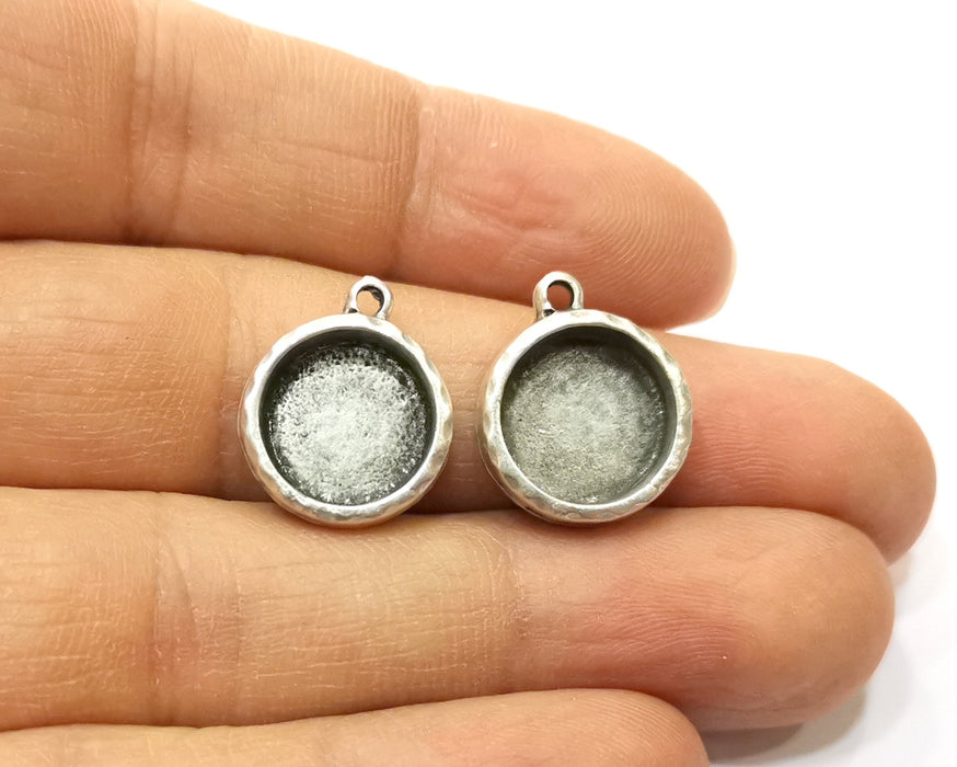 4 Silver Base Blank inlay Pendant Blank Base Resin Blank Mosaic Mountings Antique Silver Plated Metal (12mm blank )  G16791