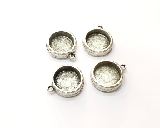 4 Silver Hammered Base Blank inlay Blank Pendant Base Resin Blank Mosaic Mountings Antique Silver Plated Metal (12mm blank )  G16791