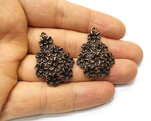 2 Flower Charm Antique Copper Charm (35x25mm) G17315