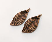 2 Leaf Charm Antique Copper Charm (46x20mm) G17669