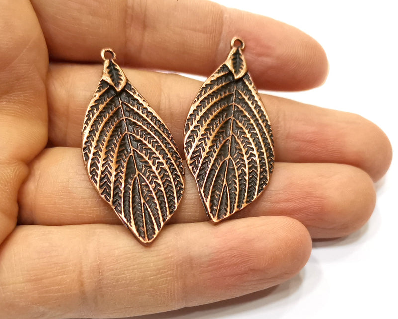 2 Leaf Charm Antique Copper Charm (46x20mm) G17669