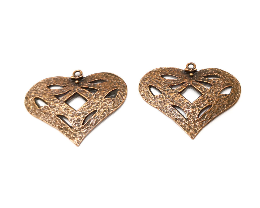 2 Heart Charm Antique Copper Charm (41x32mm) G17327