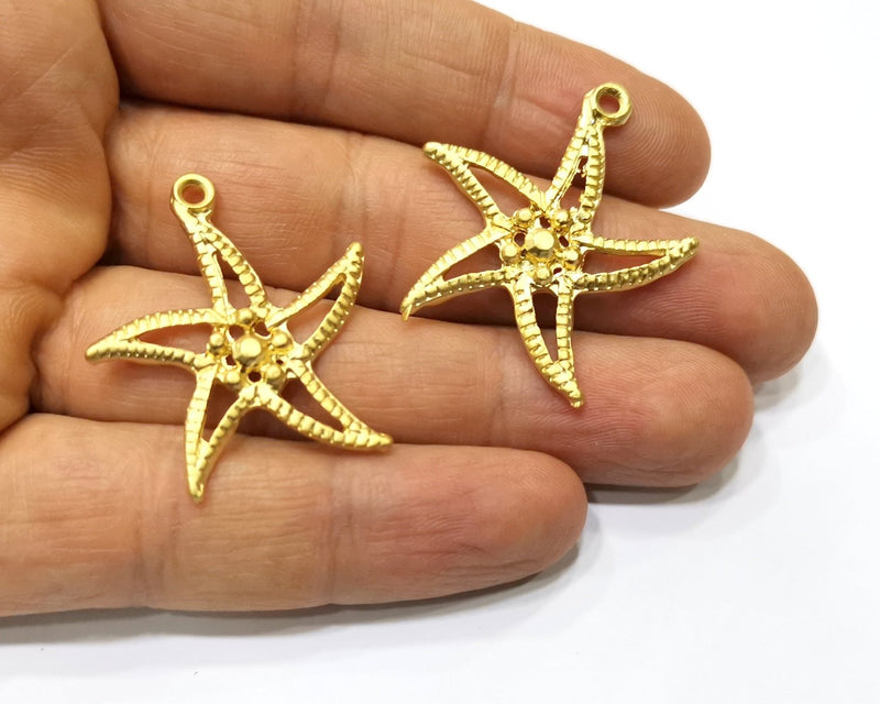 2 Star Charms Gold Plated Charms  (34x32mm)  G17335